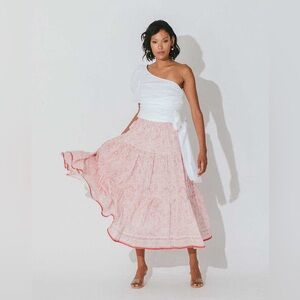 Cleobella White and Pink Midi Skirt